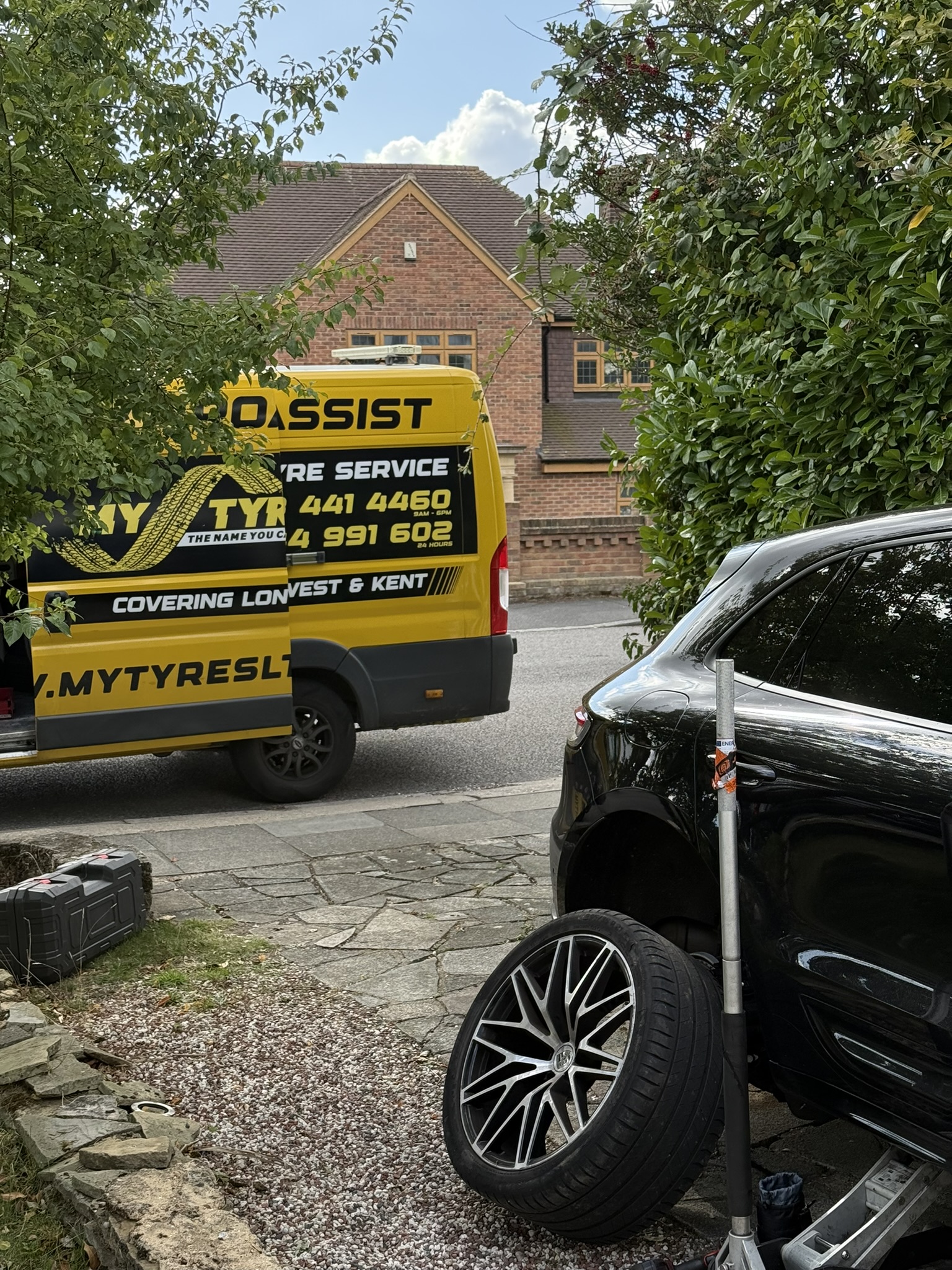 Flat tyre repair in progress in Elephant and Castle